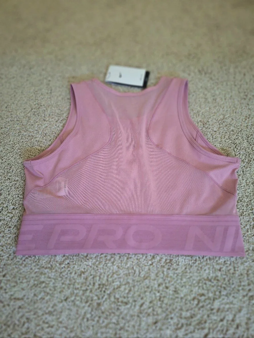 Nike Women's Pro Dri-FIT Cropped Dusty Pink Mesh Panels Cropped Tank Top Large